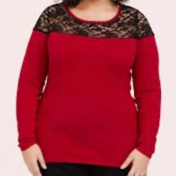 Torrid Sweater Women 30 Red Lace Pullover Festive Holiday Neutral Office Classic - Picture 1 of 14